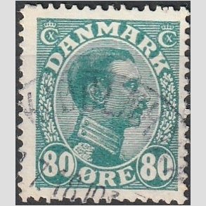 FRIMRKER DANMARK | 1915 - AFA 84 - Chr. X 80 re blgrn - Stemplet