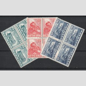 FRIMRKER DANMARK | 1947 - AFA 302,303,304 - Danske jernbane 100 r i Fire-Blokke - Postfrisk