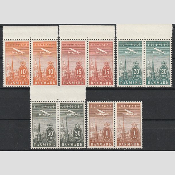 FRIMRKER DANMARK | 1934 - AFA 220-216 - Ny Luftpost komplet st i parstykker - Postfrisk