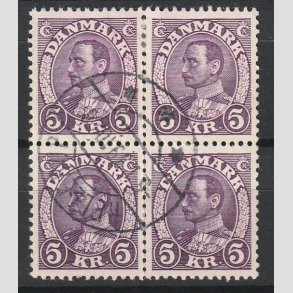 FRIMRKER DANMARK | 1934 - AFA 213 - Chr. X 5 Kr. violet i Fire-Blok - Stemplet