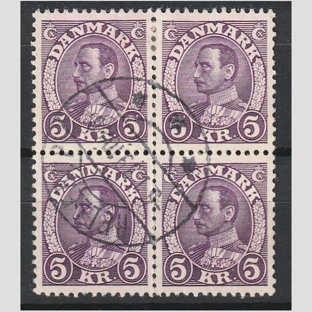 FRIMRKER DANMARK | 1934 - AFA 213 - Chr. X 5 Kr. violet i Fire-Blok - Stemplet