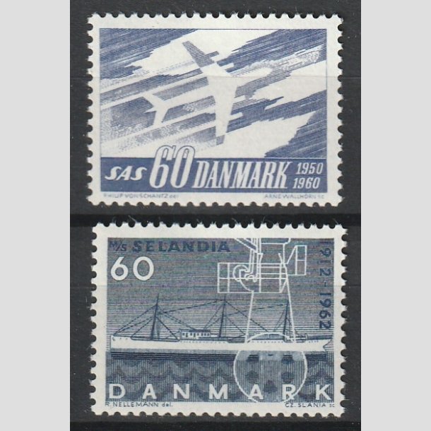 FRIMRKER DANMARK | 1961-62 - AFA 391F,409F - SAS 10 r 60 re bl og Selandia 60 re bl - Postfrisk
