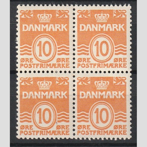 FRIMRKER DANMARK | 1933 - AFA 202 - Blgelinie 10 re orange i Fire-blok Type IA - Ubrugt