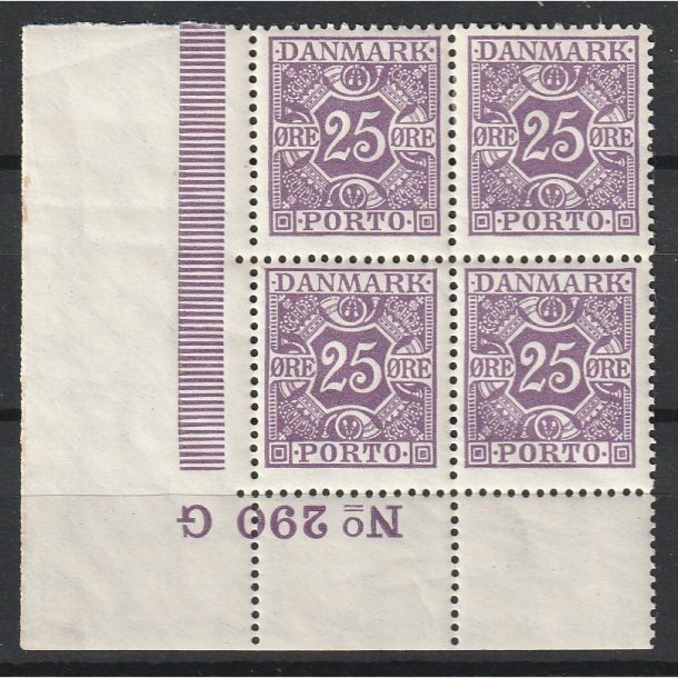 FRIMRKER DANMARK | 1926-27 - AFA 18 - 25 re violet i Fire-blok med SV marginal 290-G - Postfrisk