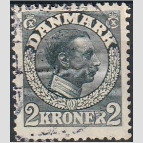 FRIMRKER DANMARK | 1913 - AFA 76 - Chr. X 2 Kroner skifergr - Stemplet