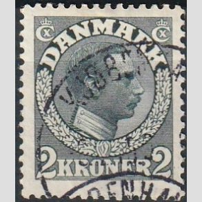 FRIMRKER DANMARK | 1913 - AFA 76 - Chr. X 2 Kroner skifergr - Stemplet