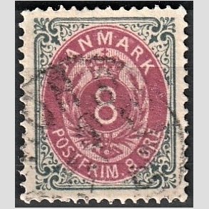 FRIM�RKER DANMARK | 1875 - AFA 25b - 8 �re gr�/anilinr�d - Stemplet