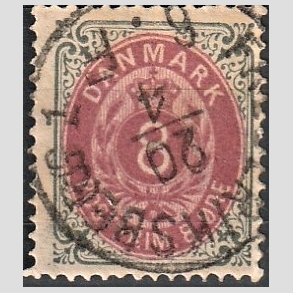 FRIM�RKER DANMARK | 1875 - AFA 25b - 8 �re gr�/anilinr�d - Stemplet