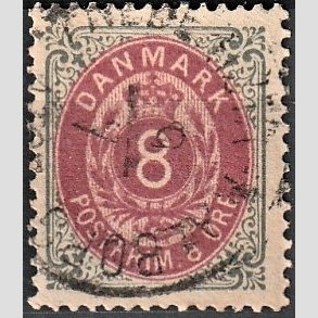 FRIM�RKER DANMARK | 1875 - AFA 25b - 8 �re gr�/anilinr�d - Stemplet