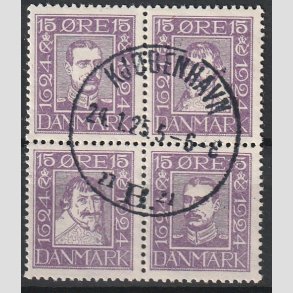 FRIMRKER DANMARK | 1924 - AFA 136-139 - Postjubilum 15 re violet i Fire-blok - Lux Stemplet 
