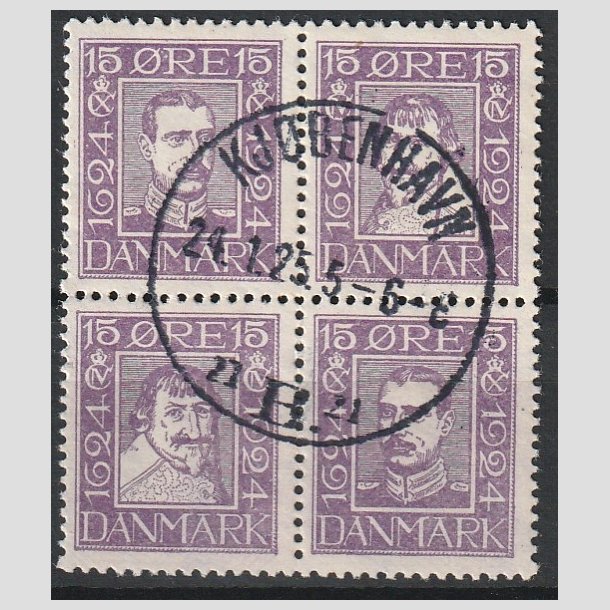 FRIMRKER DANMARK | 1924 - AFA 136-139 - Postjubilum 15 re violet i Fire-blok - Lux Stemplet "KJBENHAVN"