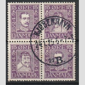 FRIMRKER DANMARK | 1924 - AFA 136-139 - Postjubilum 15 re violet i Fire-blok - Lux Stemplet 
