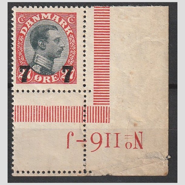 FRIMRKER DANMARK | 1926 - AFA 158 - 7 7/27 re rd/sort provisorier med marginal 116-J - Postfrisk