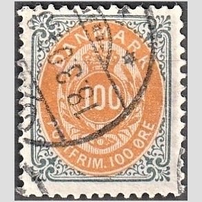 FRIM�RKER DANMARK | 1895 - AFA 31B - 2K - 100 �re gr�/gul - Stemplet