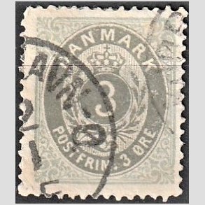 FRIM�RKER DANMARK | 1875 - AFA 22a - 3 �re ultramarin/gr� - Stemplet