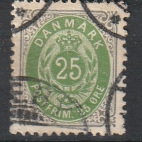 FRIM�RKER DANMARK | 1895 - AFA 29B - 3K - 25 �re gr�/gr�n - Stemplet