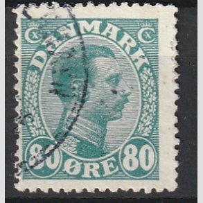 FRIMRKER DANMARK | 1915 - AFA 84 - Chr. X 80 re blgrn - Stemplet