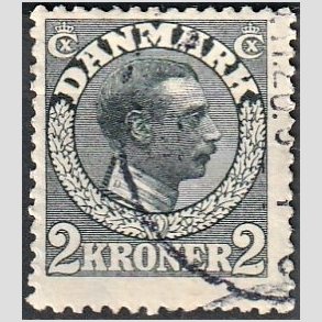 FRIMRKER DANMARK | 1913 - AFA 76 - Chr. X 2 Kroner skifergr - Stemplet
