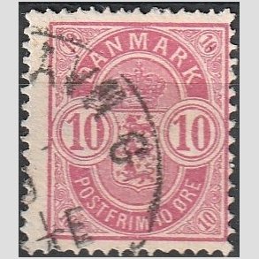 FRIM�RKER DANMARK | 1884-85 - AFA 35a - 10 �re analinrosa - Stemplet