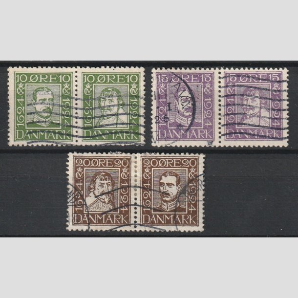 FRIMRKER DANMARK | 1924 - AFA 132-143 - Postjubilum 10,15,20 re i tre par - Stemplet