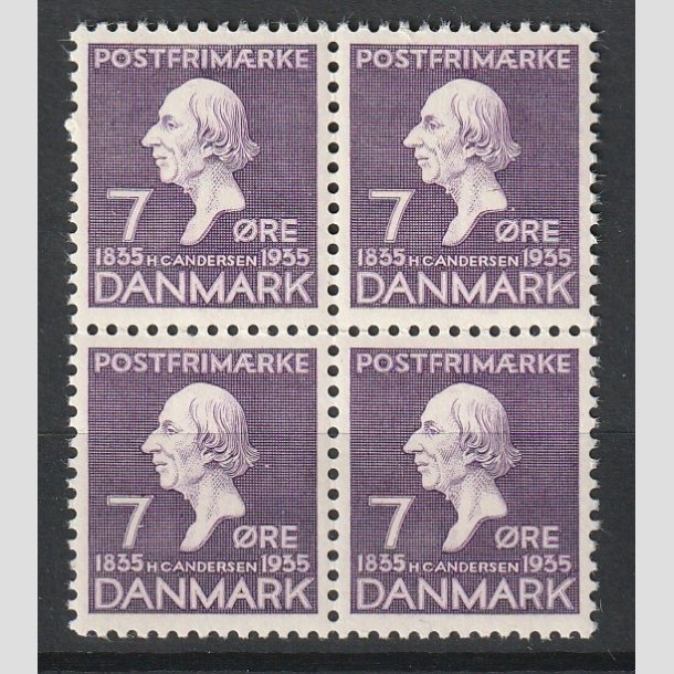 FRIMRKER DANMARK | 1935 - AFA 224 - H. C. Andersen 7 re lilla i Fire-blok - Postfrisk
