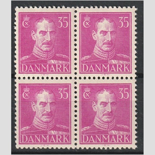 FRIMRKER DANMARK | 1942-44 - AFA 279a - Chr. X, Ny tegning - 35 re anilinrd i 4-blok - Postfrisk