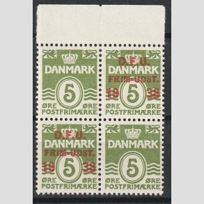 FRIMRKER DANMARK | 1938 - AFA 245 - D.F.U i Fire-blok - Postfrisk