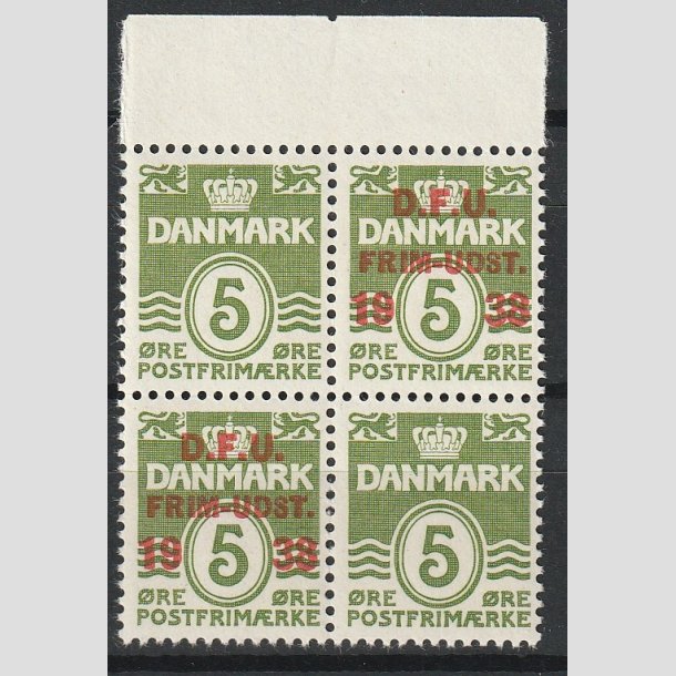 FRIMRKER DANMARK | 1938 - AFA 245 - D.F.U i Fire-blok - Postfrisk