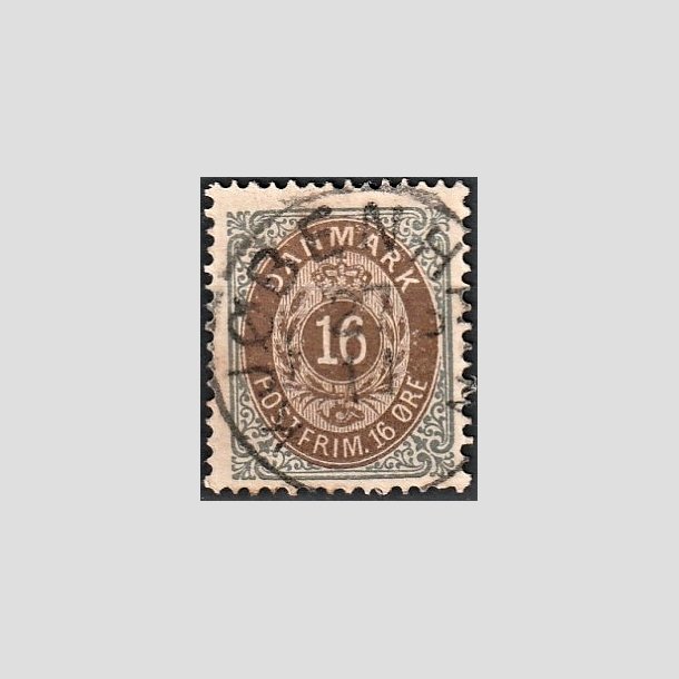 FRIMRKER DANMARK | 1875 - AFA 27y - 16 re gr/brun - Stemplet "KJBENHAVN"