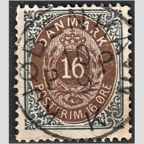 FRIM�RKER DANMARK | 1875 - AFA 27y - 16 �re gr�/brun - Stemplet 