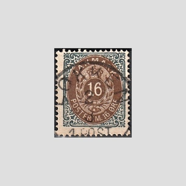 FRIMRKER DANMARK | 1875 - AFA 27y - 16 re gr/brun - Stemplet "LKKEN"