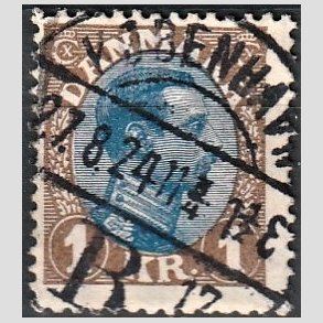 FRIMRKER DANMARK | 1921-22 - AFA 131 - Chr. X 1 Kr. brun/bl Type I - Lux Stemplet 