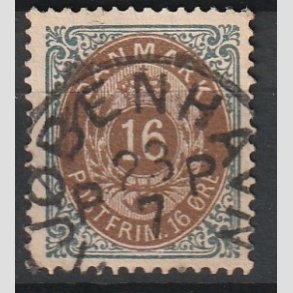 FRIM�RKER DANMARK | 1875 - AFA 27y - 16 �re gr�/brun - Stemplet 