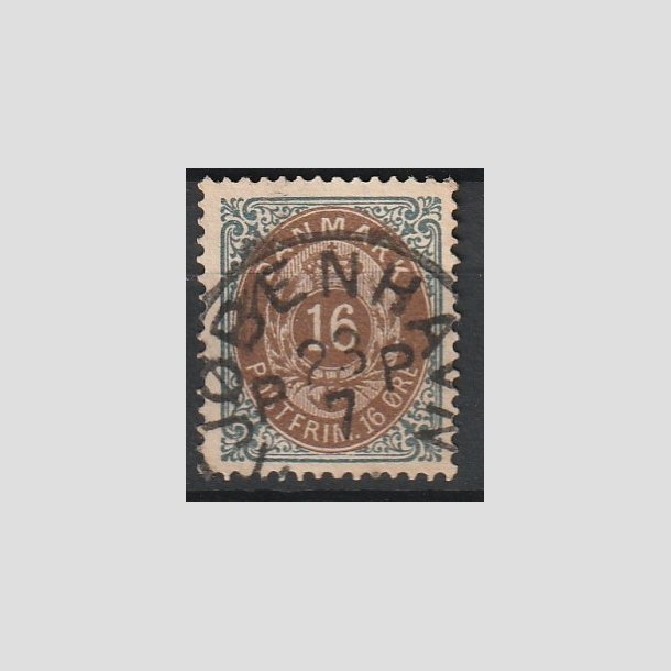 FRIMRKER DANMARK | 1875 - AFA 27y - 16 re gr/brun - Stemplet "KJBENHAVN"