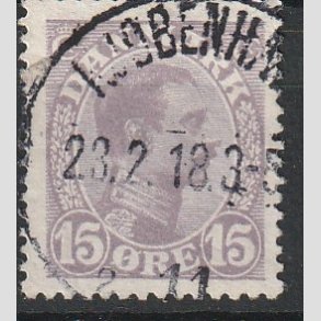 FRIMRKER DANMARK | 1913 - AFA 70a - Chr. X 15 re matlilla - Stemplet 
