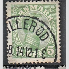 FRIMRKER DANMARK | 1913 - AFA 68 - Chr. X 5 re grn (3K) - Stemplet 