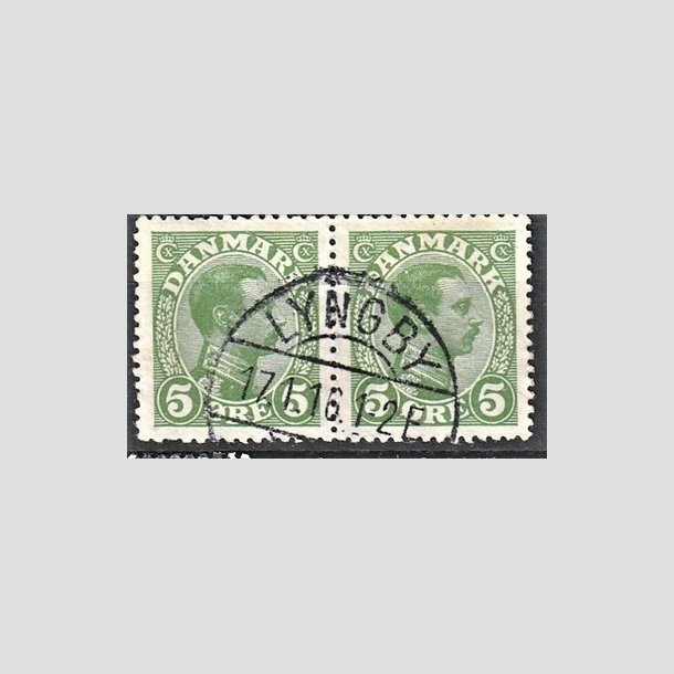 FRIMRKER DANMARK | 1913 - AFA 68 - Chr. X 5 re grn (2K) i par - Lux Stemplet "LYNGBY"