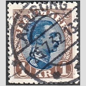 FRIMRKER DANMARK | 1921-22 - AFA 131a - Chr. X 1 Kr. brun/bl Type II - Stemplet 