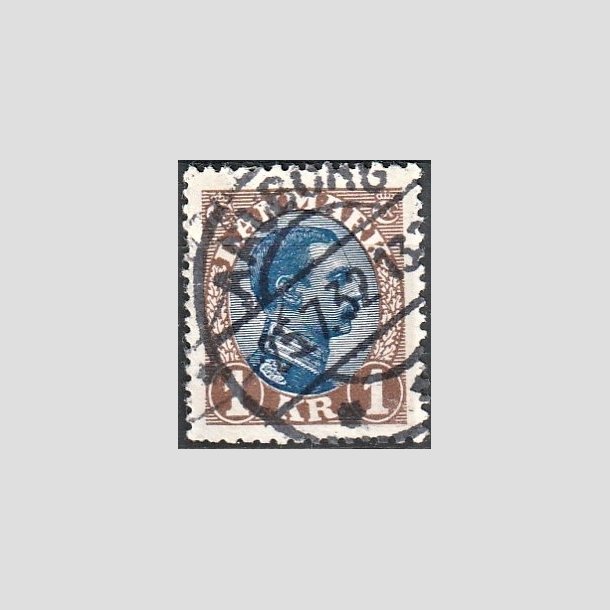 FRIMRKER DANMARK | 1921-22 - AFA 131a - Chr. X 1 Kr. brun/bl Type II - Stemplet "AALBORG"