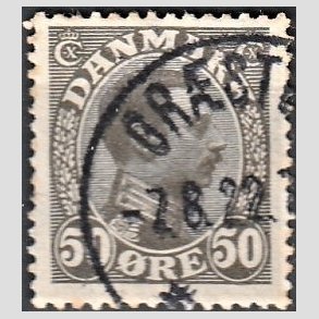 FRIMRKER DANMARK | 1921-22 - AFA 129 - Chr. X 50 re olivengr - Stemplet 
