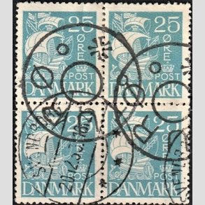 FRIMRKER DANMARK | 1927 - AFA 171 - Karavel 25 re bl i Fire-blok - Stemplet 