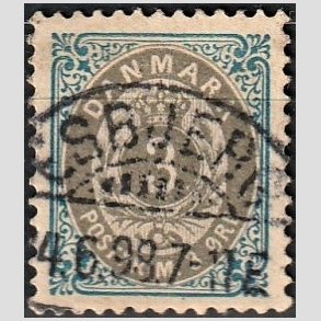FRIM�RKER DANMARK | 1895 - AFA 22By - 1K - 3 �re bl�/gr� - Pragt Stemplet 