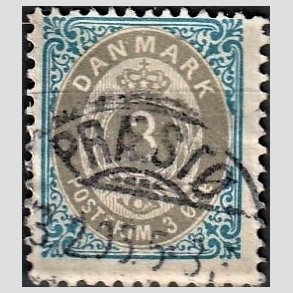 FRIM�RKER DANMARK | 1895 - AFA 22B - 2K - 3 �re bl�/gr� - Stemplet 