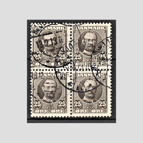 FRIMRKER DANMARK | 1907 - AFA 57 - Frederik VIII 25 re sepiabrun i Fire-blok - Stemplet