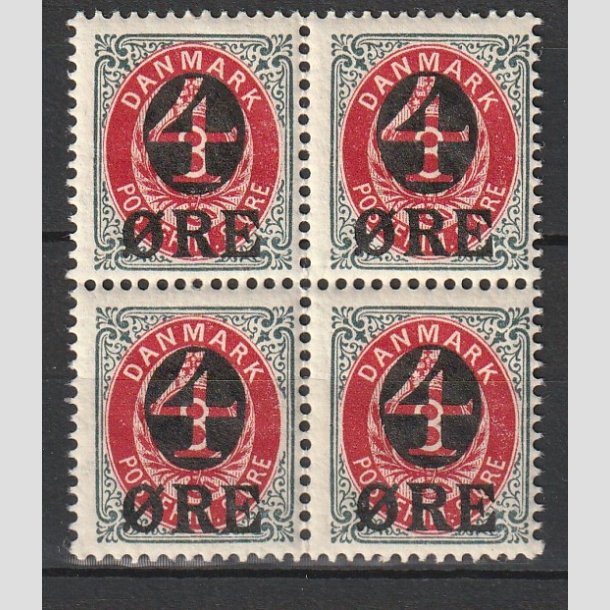 FRIMRKER DANMARK | 1904 - AFA 40 - 4/8 re gr/rd provisorier i Fire-blok - Postfrisk