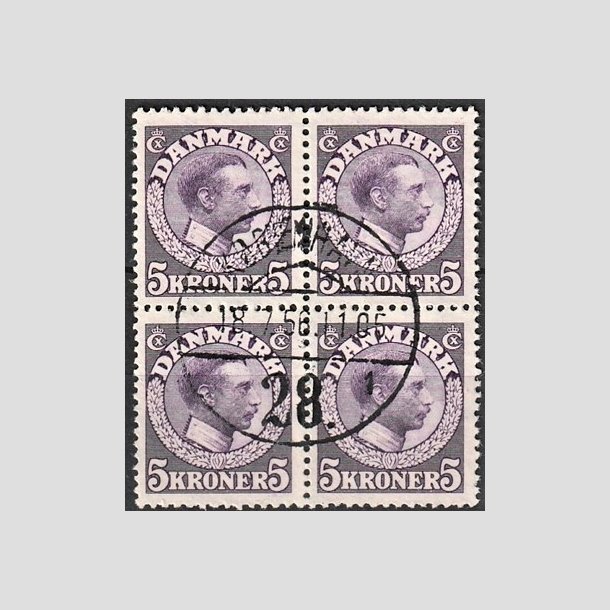 FRIMRKER DANMARK | 1918-20 - AFA 110 - S4B - Chr. X 5 Kroner violet i Fire-blok - Stemplet