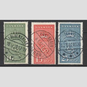 FRIM�RKER DANMARK | 1929 - AFA 178,179,180 - 10+5,15+5,25+5 �re Kr�ftfrim�rker i komplet s�t - Pragt Stemplet