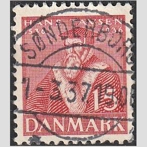 FRIM�RKER DANMARK | 1936 - AFA 232 - Reformationen 15 �re r�d - Lux Stemplet 