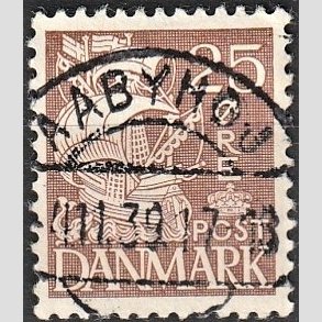 FRIM�RKER DANMARK | 1934 - AFA 214 - Karavel 25 �re brun Type I - Lux Stemplet 