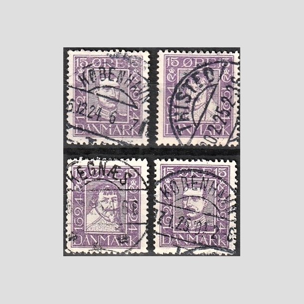 FRIMRKER DANMARK | 1924 - AFA 136-139 - Postjubilum 15 re violet i komplet st - Lux Stemplet